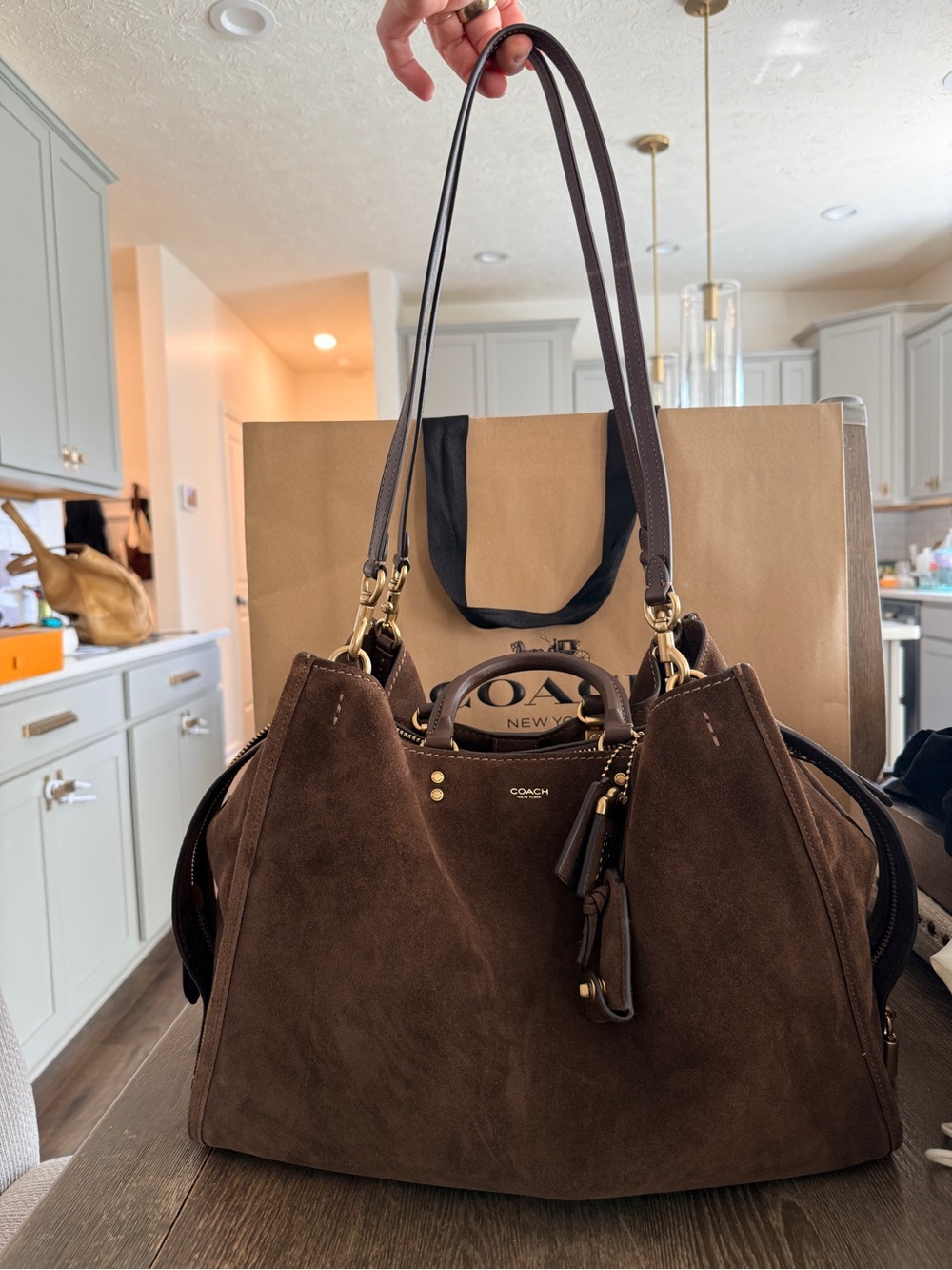 Coach Rogue 40 Chocolate Brown Suede with Gold-Tone Hardware - Picture 4 of 11